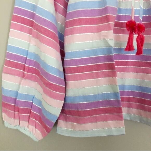 J. Crew Peasant Top in Metallic Pastel Stripe NEW - Picture 2 of 9